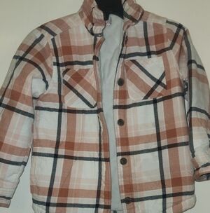 Girls Pink Plaid Kids Jacket - Pink and White, Large 10-12